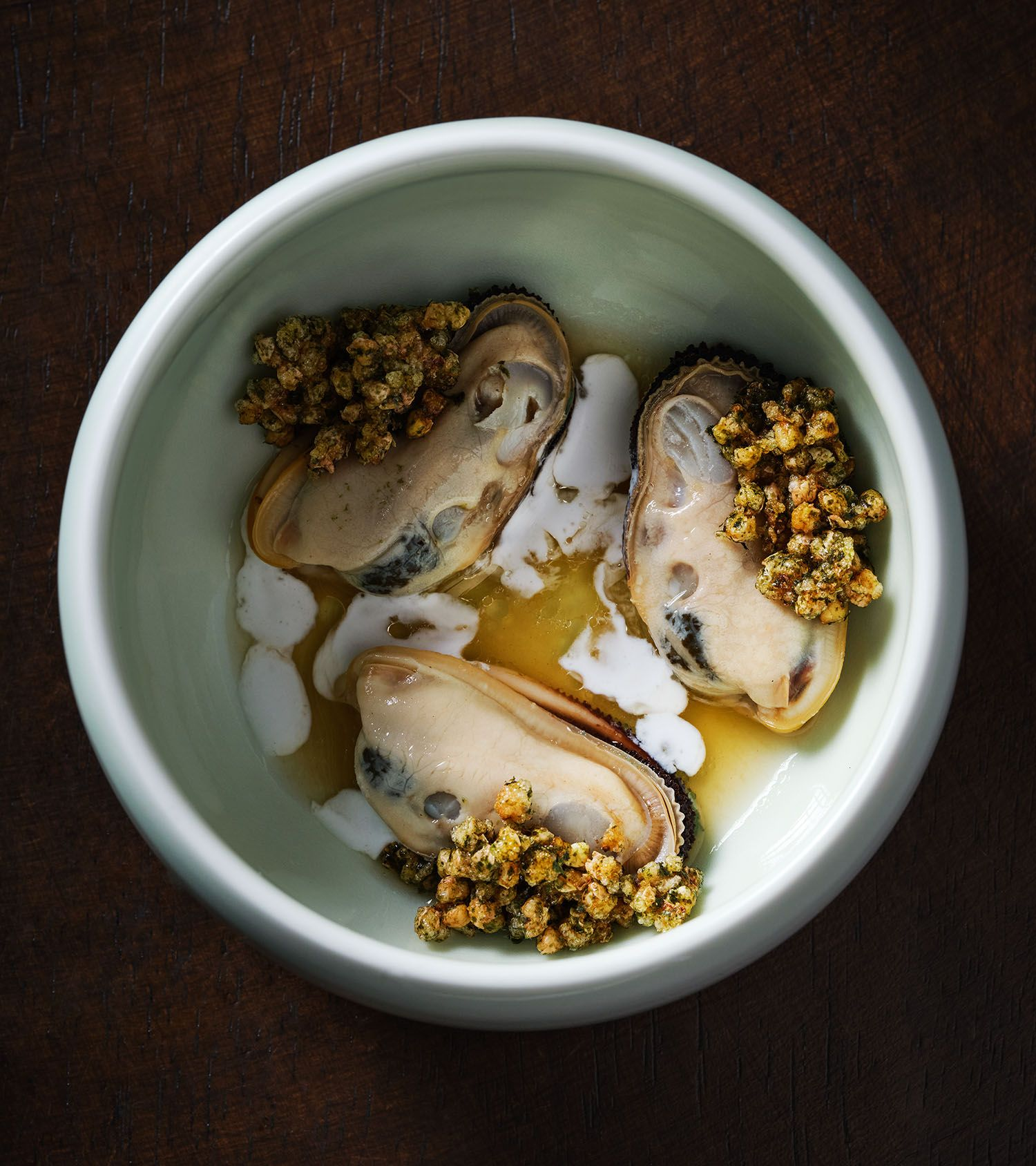 Vaisu Mussels with Coconut Mānuka Dressing & Puffed Buckwheat